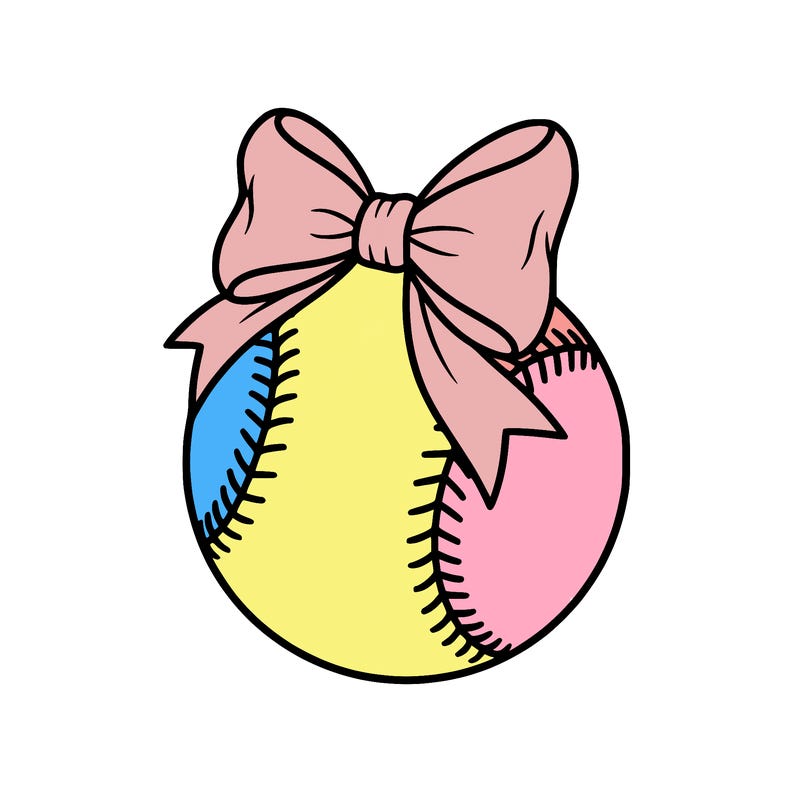 softball with a bow in on top of the softball