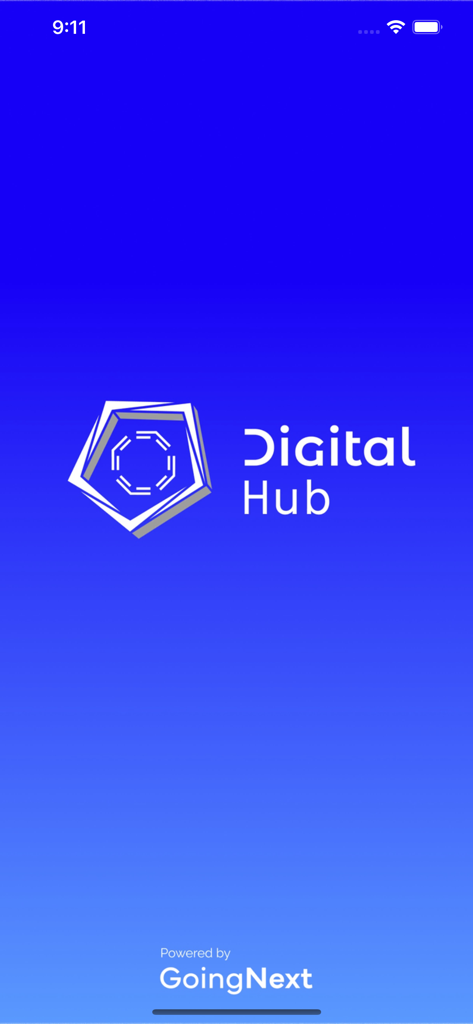 Portugal Digital HUB - Portugal Digital HUB app splash screen featuring a white geometric logo on a blue gradient background