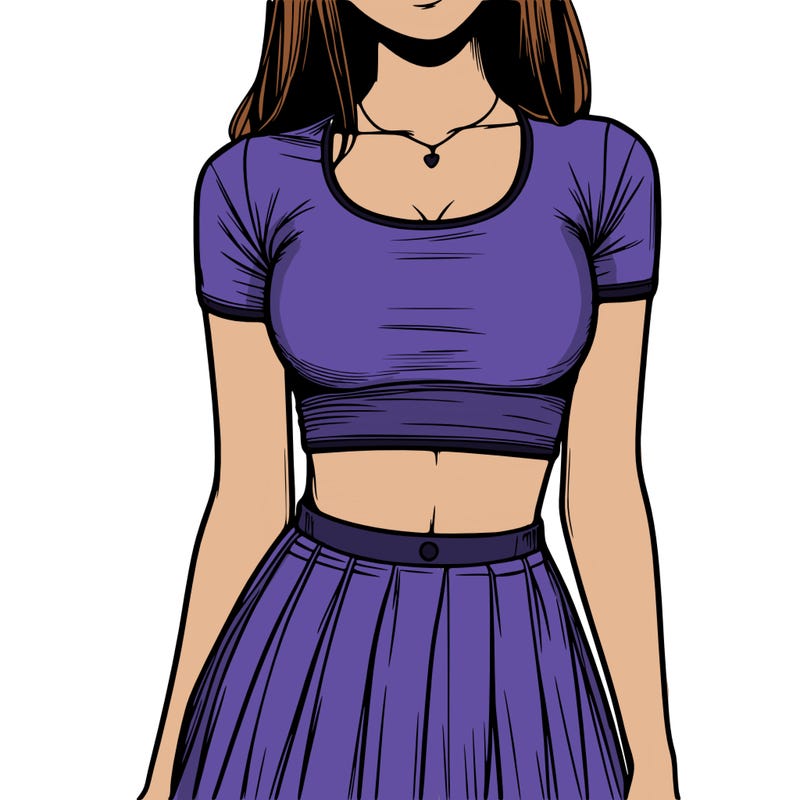realistic girl wearing crop top and skirt