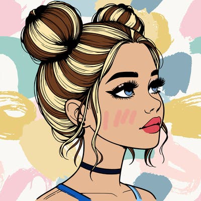 realistic girl with buns on the top of her head