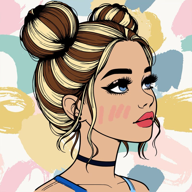 realistic girl with buns on the top of her head