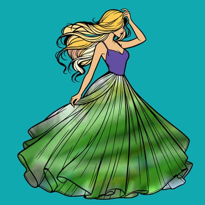 realistic woman with dress flowing in the wind