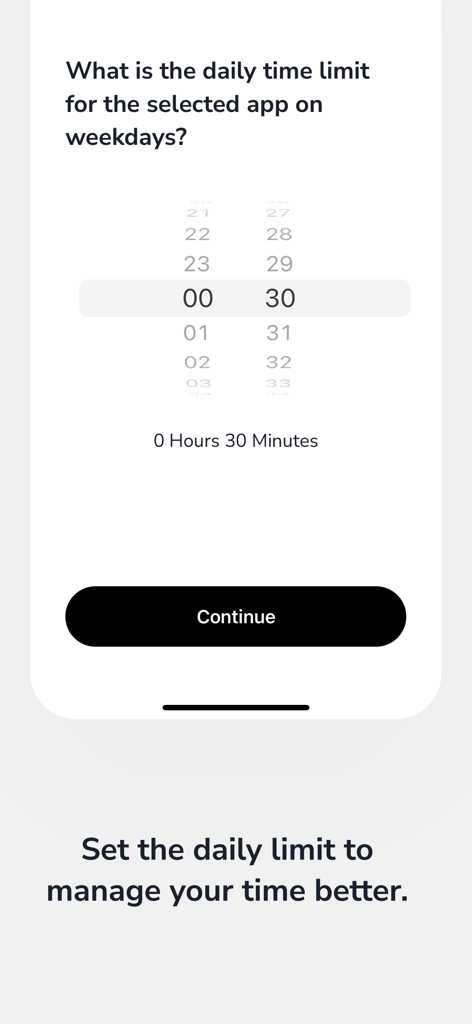 Screen Time Control: Unplugged - Interfaz de la aplicación Unplugged Control de Tiempo de Pantalla para establecer límites de tiempo diarios