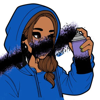 a realistic girl, spray painting