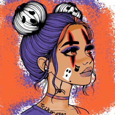 realistic girl with buns on the top of her head