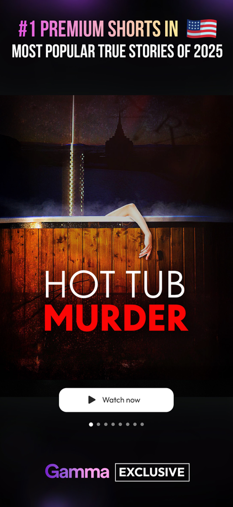 Imagen promocional de la serie Hot Tub Murder en la aplicación de true crime GammaTime.