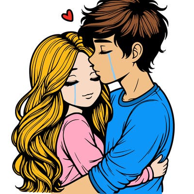 a realistic couple boy and girl hugging and kissing