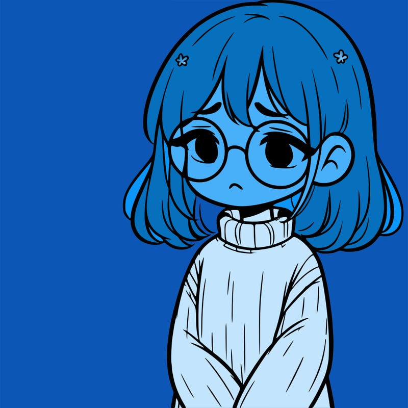 sad girl with glasses in a sweater
