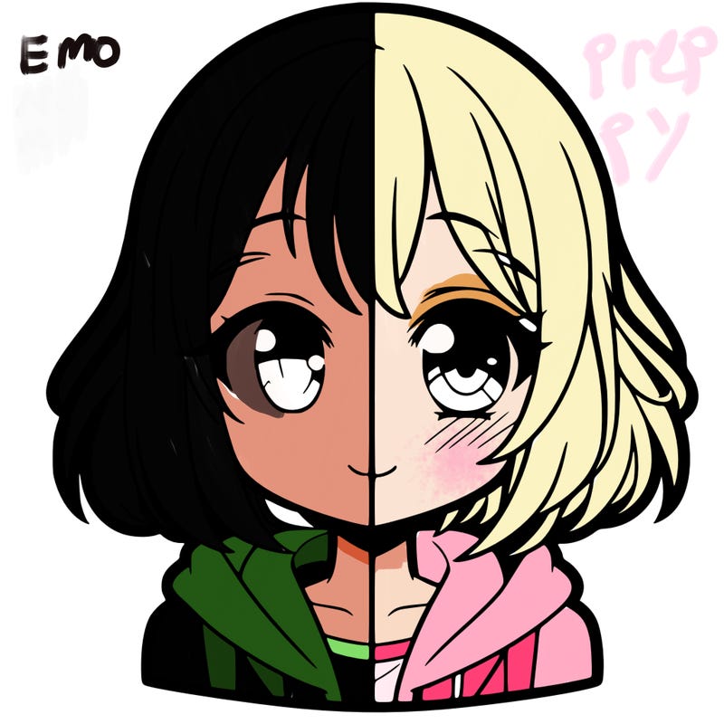 animated girl half anime