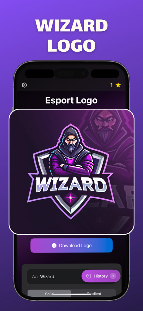 AI generated wizard mascot logo for esports team on mobile app interface