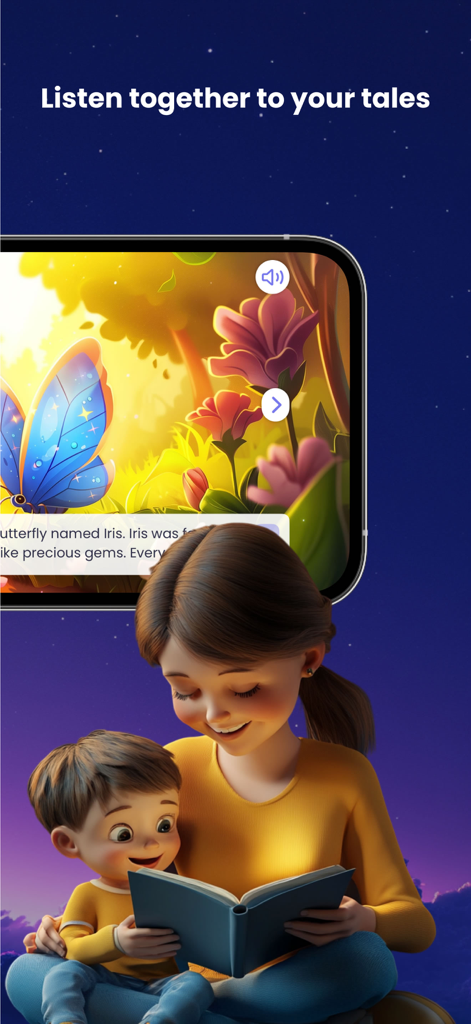 A mother and son listening to personalized bedtime stories together.