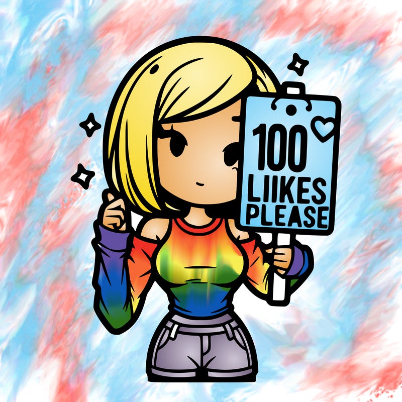 girl in a long sleeve tank top holding his hand that says 100 likes please