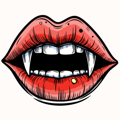 lips with vampire teeth