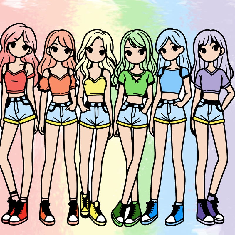 a group of girls wearing crop tops and shorts