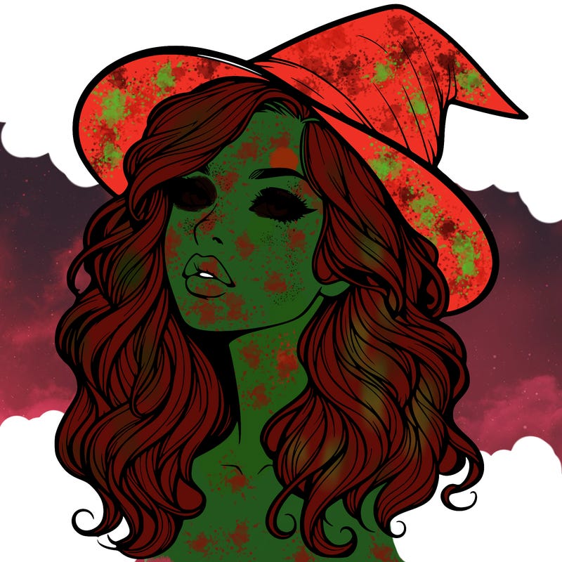 realistic witch girl with wavy hair and lips