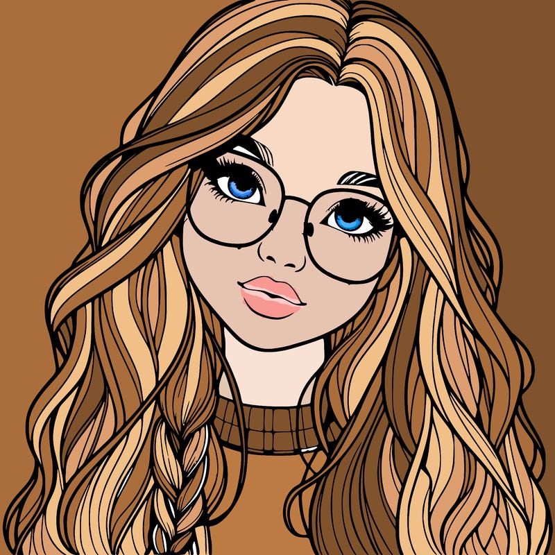 girl with long hair and freckles and glasses realistic
