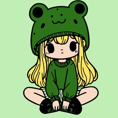 a girl wearing a frog hat and some frog socks