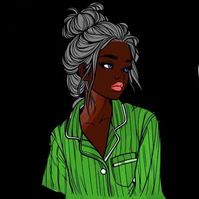 realistic woman with pajamas on and a messy bun