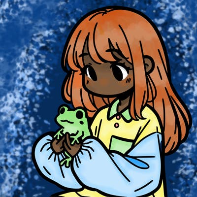 girl with long hair and a oversized shirt. and she is holding a frog