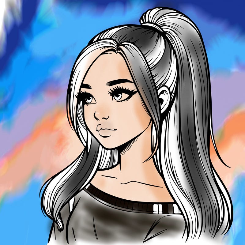 realistic girl with a high ponytail