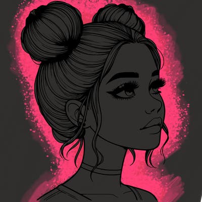 realistic girl with buns on the top of her head