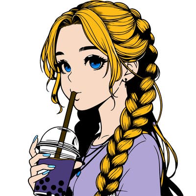 realistic girl with braided hair drinking boba
