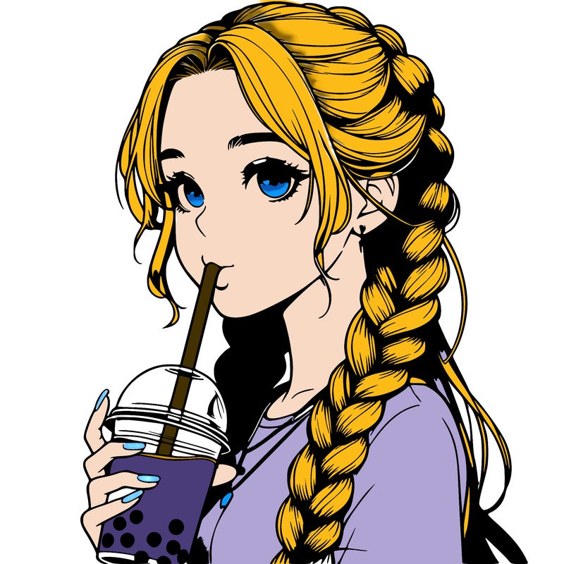 realistic girl with braided hair drinking boba