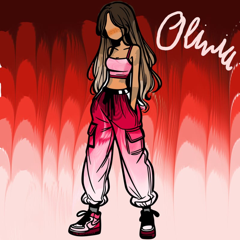 girl in baggy pants crop top and long hair