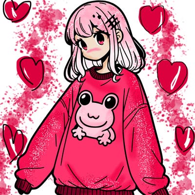 girl wearing frogging sweatshirt