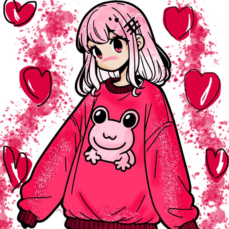 girl wearing frogging sweatshirt