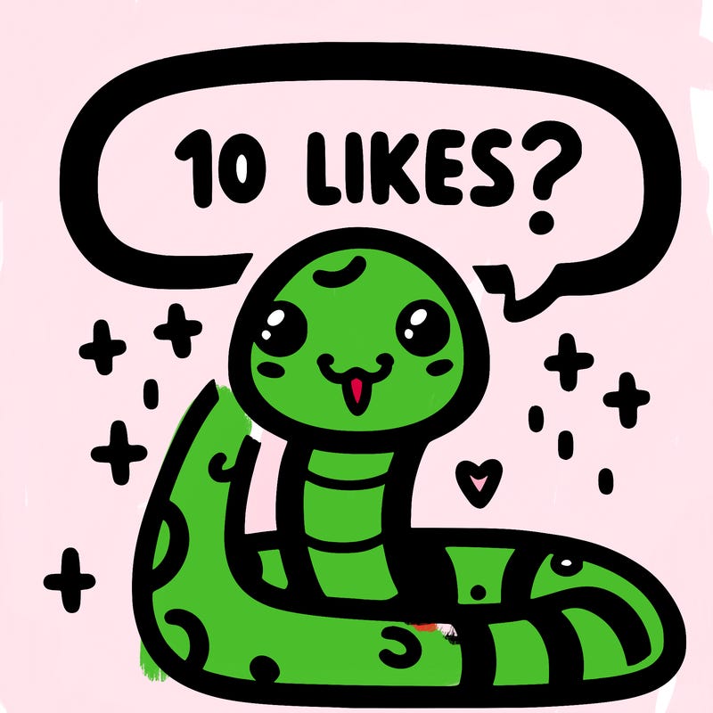 cute snake saying "10 likes?"