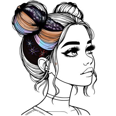 realistic girl with buns on the top of her head
