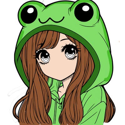 a pretty girl wearing a frog hoodie portrait with long hair