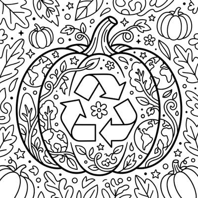 Unite the spirit of harvest with environmental consciousness in this delightful pumpkin coloring page, uniquely designed to celebrate Earth Day. Dive into a world of creativity where recycling symbols and natural motifs encourage reflection on our planet's well-being.