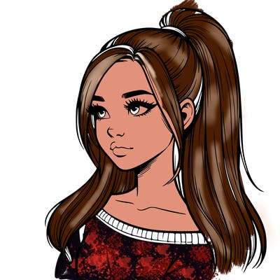 realistic girl with a high ponytail