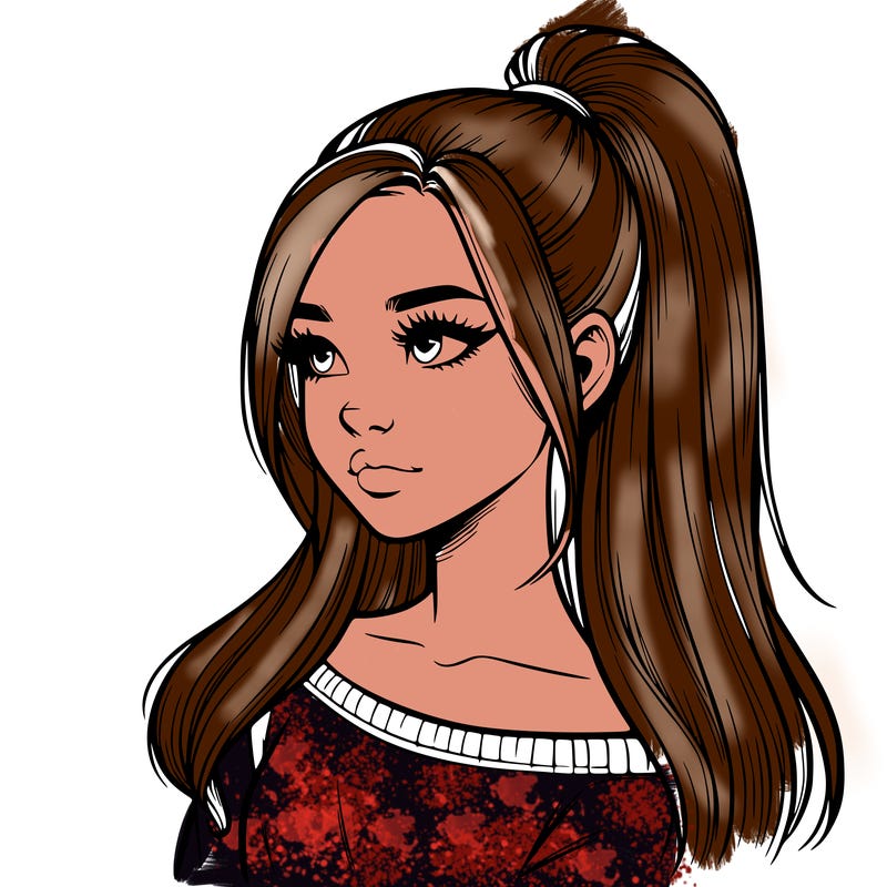 realistic girl with a high ponytail