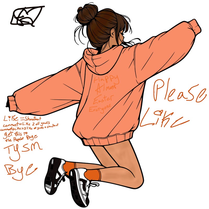 realistic girl jumping with a bun and oversized sweatshirt
