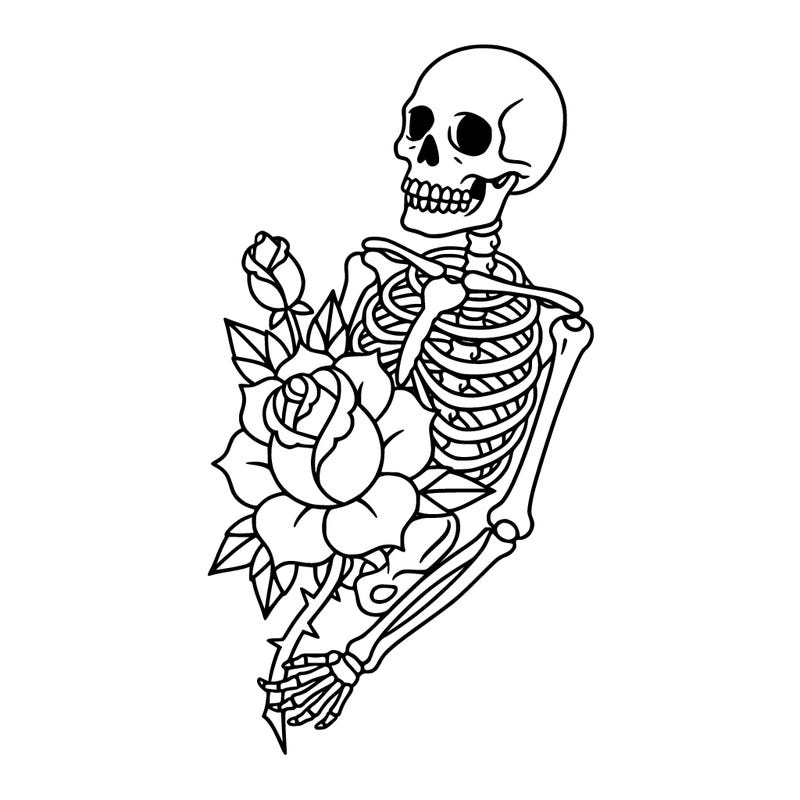 traditional tattoo rose skeleton