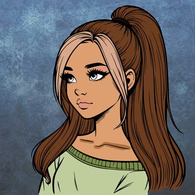 realistic girl with a high ponytail