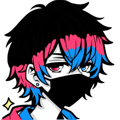 manga emo boy with hair covering one eye with a mask over his mouth