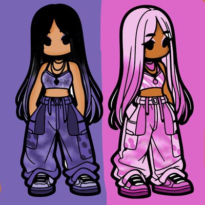 girl in baggy pants crop top and long hair