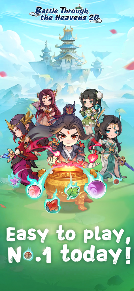 Battle Through the Heavens 2D - A group of chibi anime characters gathered around a golden cauldron in Battle Through the Heavens 2D