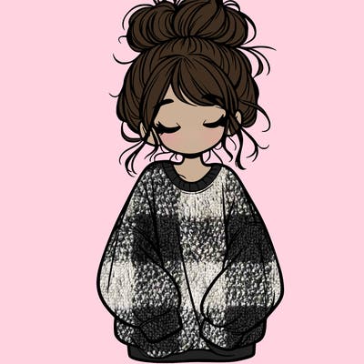 girl with baggy sweatshirt and messy bun