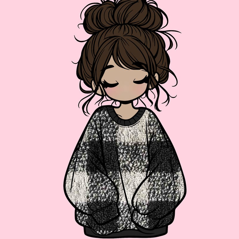 girl with baggy sweatshirt and messy bun