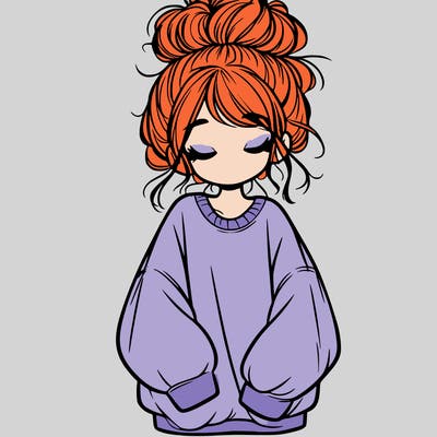 girl with baggy sweatshirt and messy bun
