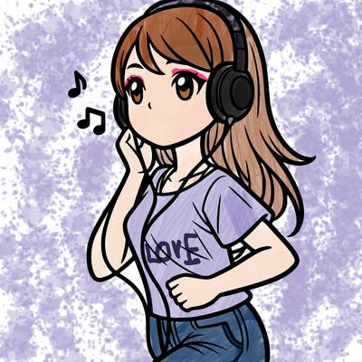 a young woman listening to music while walking