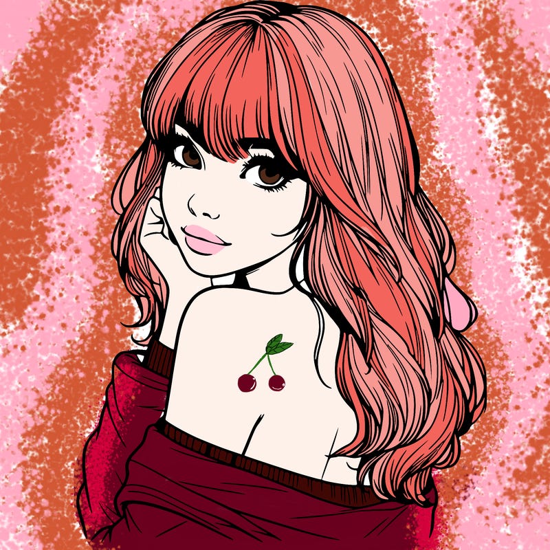 realistic girl with bangs looking over her shoulder