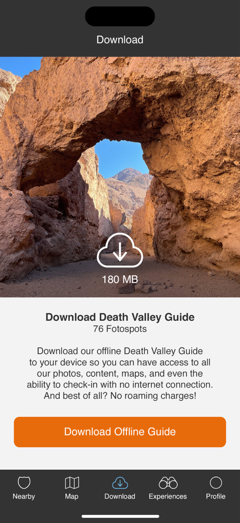 Death Valley Offline Guide - Death Valley Offline Guide app download screen featuring a desert archway