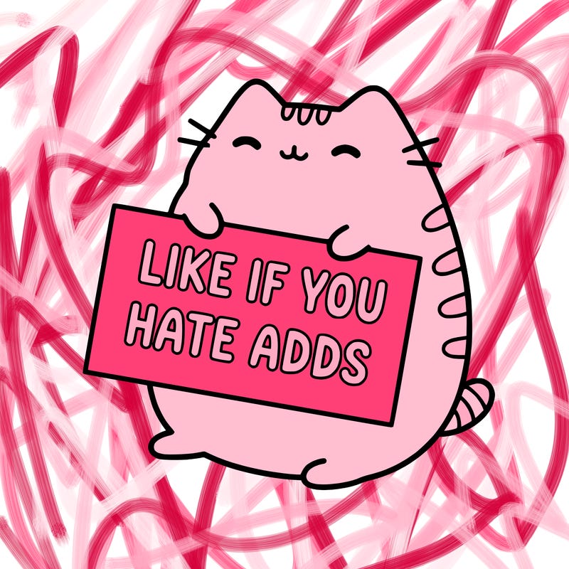 a kawii pusheen cat holding a sign that says like if you hate adds