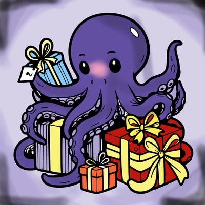 an octopus wrapping gifts